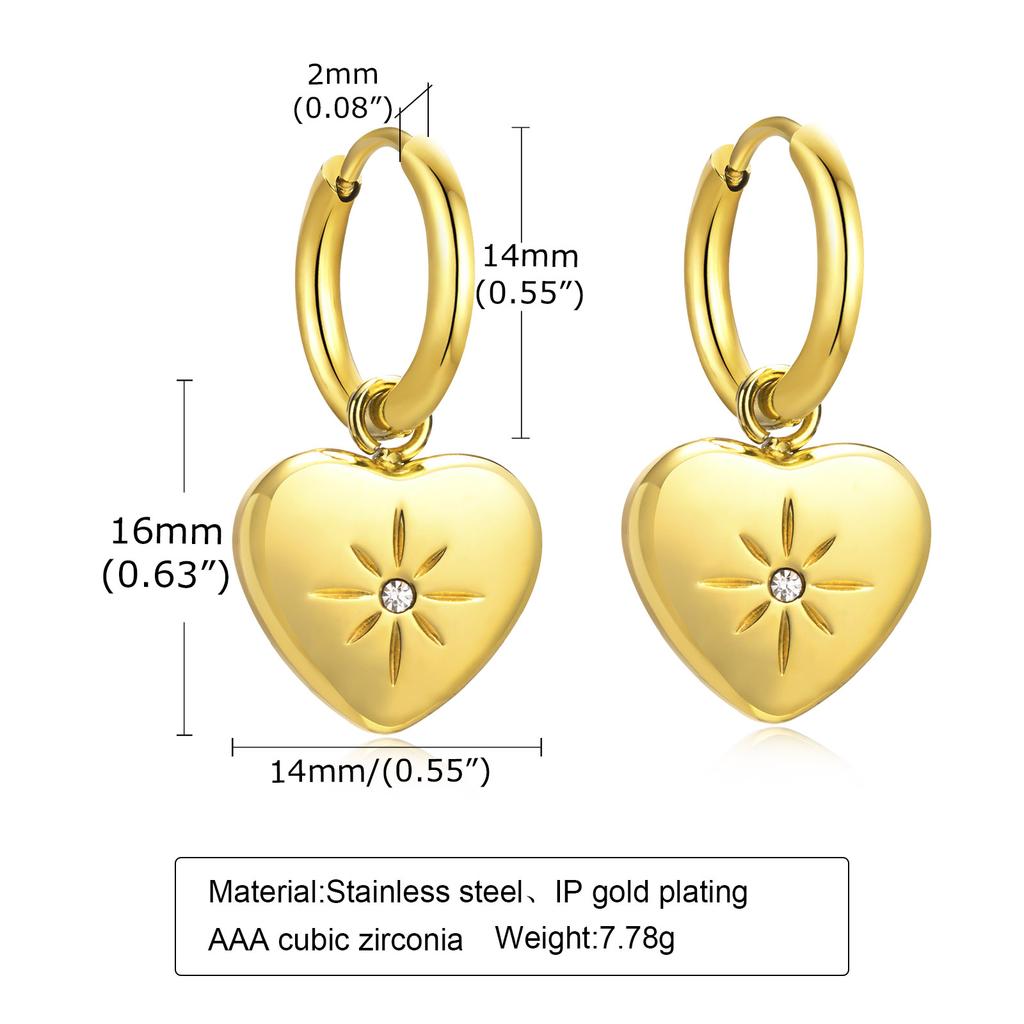 Heart Drop Earring Women, Dainty Huggies Stainless Steel, Love Shape Heart Hoops for Her Gift