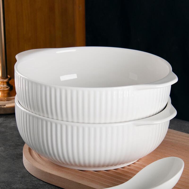 Zhicheng Jiamei White Vertical Stripe Ceramic Soup Bowl