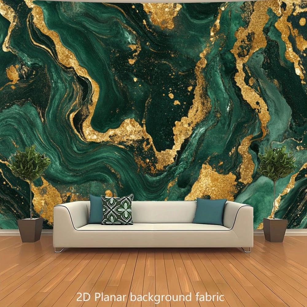 

2D Flat Green Gold Marble Tapestry Luxurious Wall Hanging Elegant Home Decor Abstract Stone Pattern Design 74x94cm(29x37in)