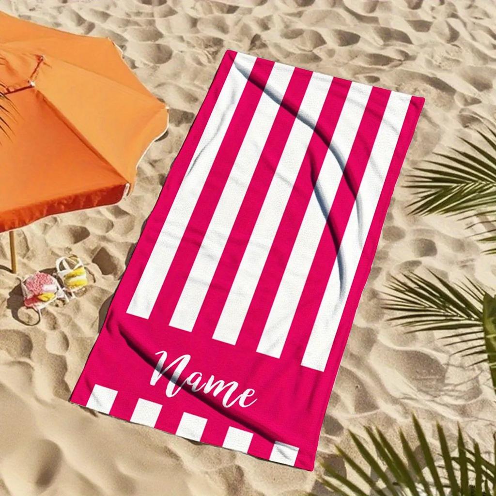 Serviette de plage rayée personnalisée Nom/Logo personnalisé Serviette surdimensionnée en microfibre Cadeau pour fête d'été pour la plage la natation le bain le sport