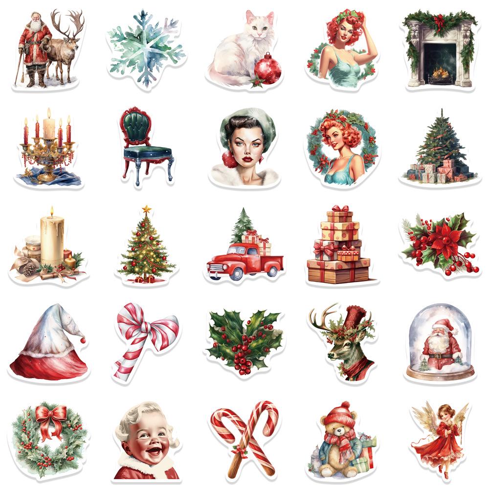 50 Retro Christmas Gift & Party Decor Stickers for DIY Projects – Perfect for Water Cups, Phones, and Refrigerators