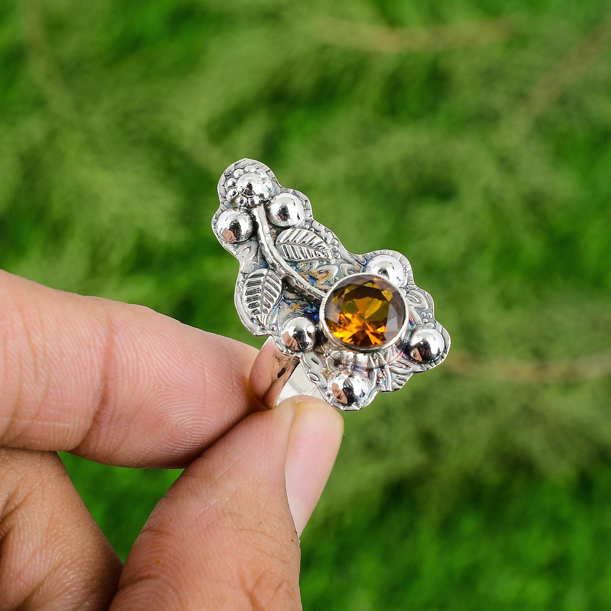 

Распродажа ко Дню матери Кольцо из стерлингового серебра с круглым натуральным цитрином и россыпью камней в виде цветка Adjustable