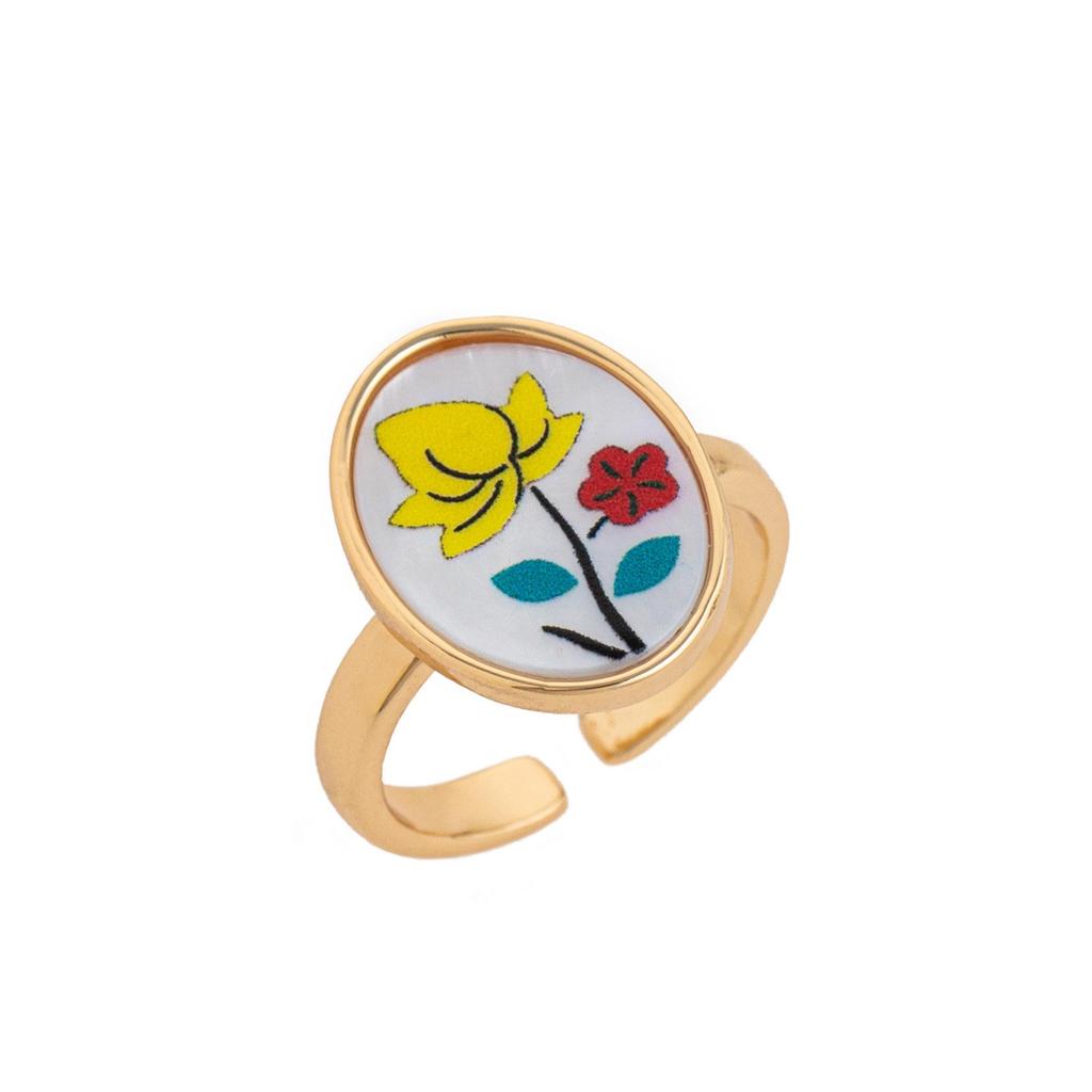 Colorful Flower Bird Butterfly Adjustable Copper Open Ring