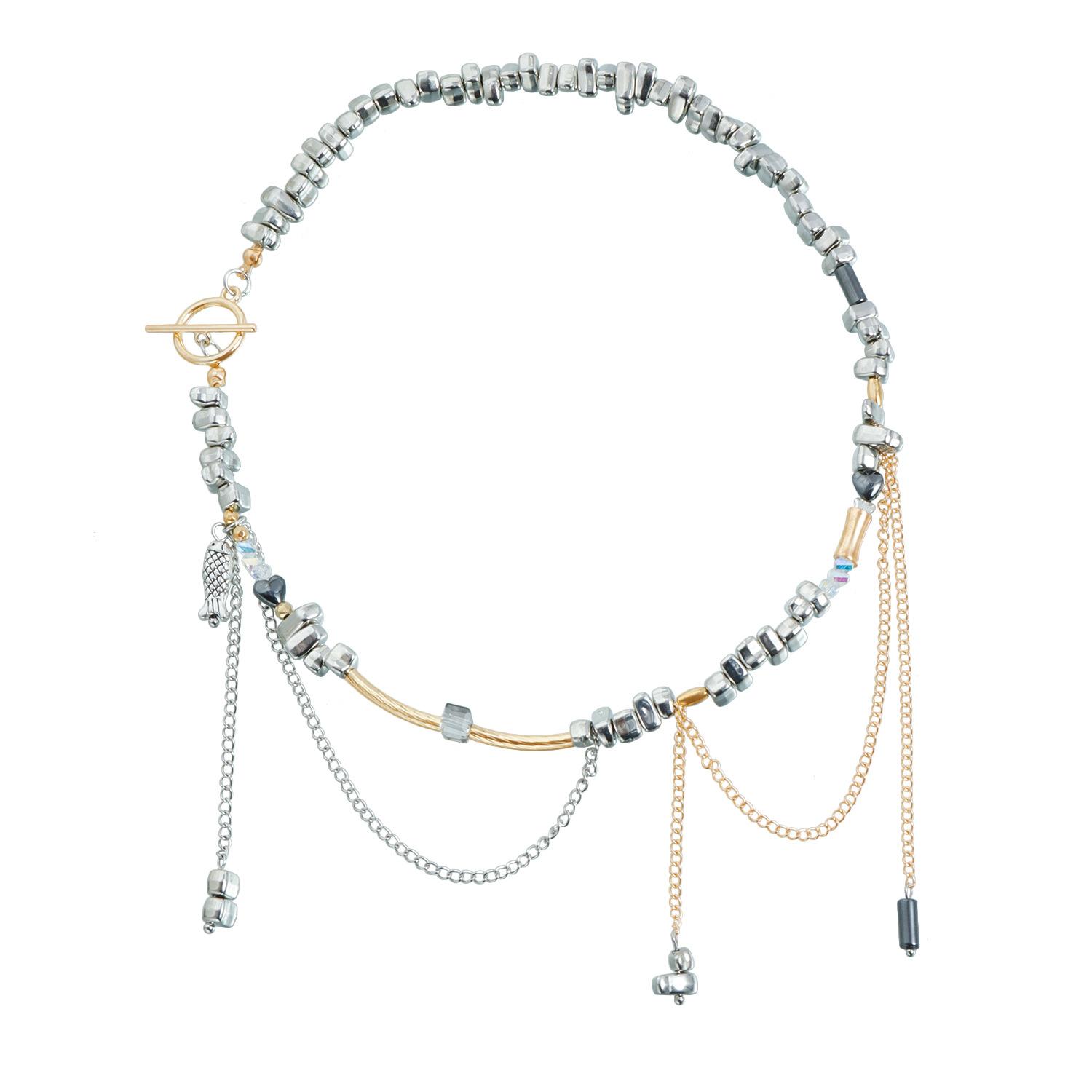 Two-tone Broken Silver Necklace, Ins Sweet Cool Tassel Clavicle Chain Fashion Party Accessories 1