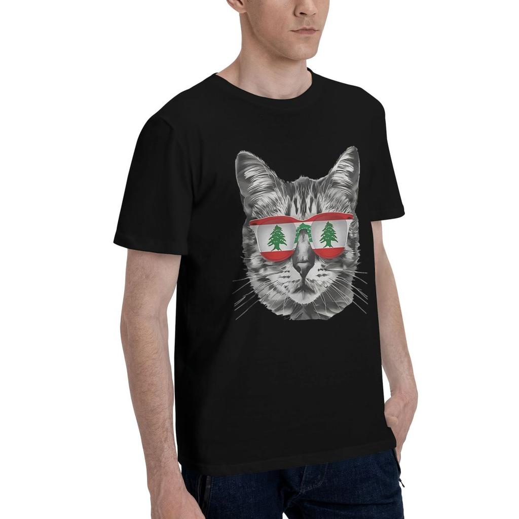 Lebanese Flag Cat 100 Cotton Casual Breathable Confortable Vintage Funny Mens TShirt Funny Shirt