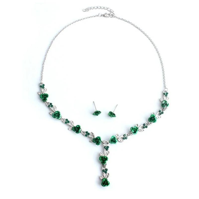 Nowa moda Prosty naszyjnik z zawieszką w kształcie róży na ślub i wesele Zestawy biżuterii kolczyki