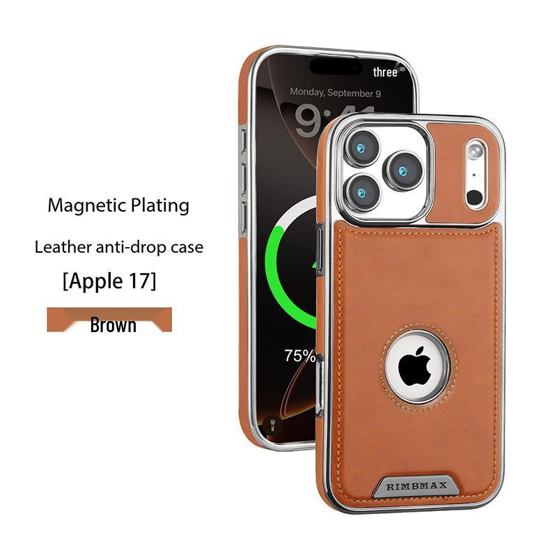

Apple iPhone 13/14/15/16/17 Pro Max Magnetic Electroplated Drop-Proof Leather Phone Case 13 Pro Max светло-коричневого