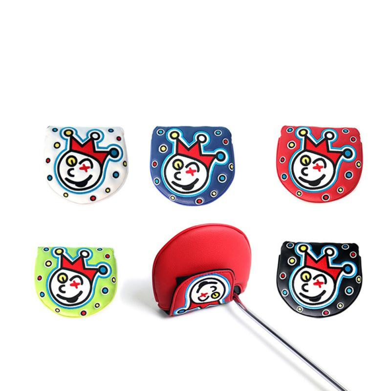 Clown Embroidery Golf Headcover Pu Leather Golf Putter Head Cover Protector Golf Accessories