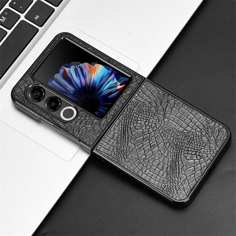 For ZTE Libero Flip 2 5G Case Crocodile Grain Genuine Leather Phone Cover For ZTE Nubia Flip2 5G Hard PC+PU Phone Case