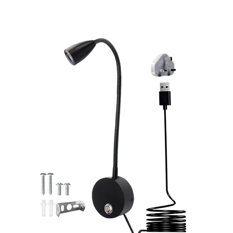3W LED Gooseneck Wall Light with Touch Dimming for Bedside and Hotel Reading
