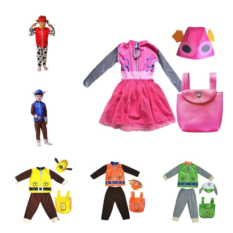 Children Paw Patrol Cosplay Custume Set Halloween Party Props Hat Gift Backpack
