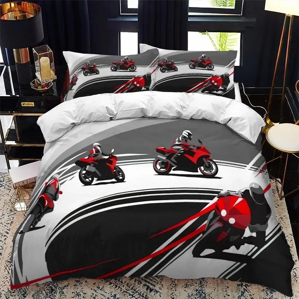 Motorcycle Rider Bed Duvet Cover Set Queen Calico Twin Size Comforter Cover Bedding Set Single King Soft Polyester Quilt Cover