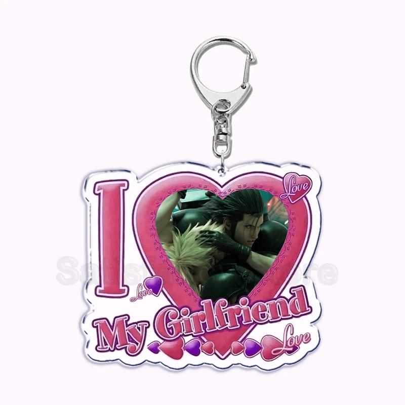 Pfp Sephiroth Acrylic KeyChain Pendant Key Ring I Love My Boyfriend Girlfriend Pink Heart Keyring for Bag Pendant Jewelry Gifts