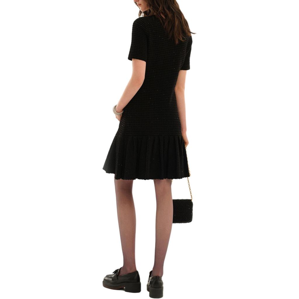Karl Lagerfeld French Style Light Luxury High-End Round Neck Lace Knit Short Sleeve Dress Women dress Black M21E13G4