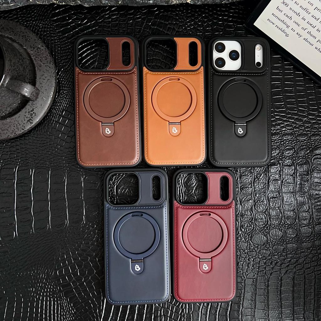 Luxury Business Magnetic Bracket Leather Phone Case for IPhone 18 Pro Max 17 16 Plus 15 14 13 12 Shockproof for Magsafe Cover