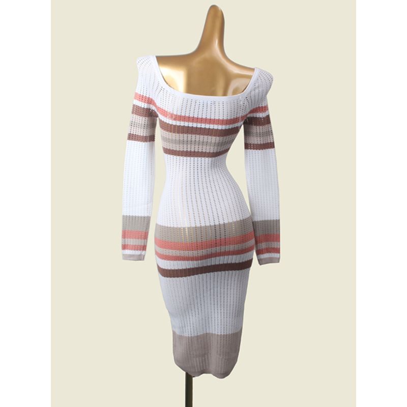 French Style Square Collar Sexy Sheath Long Dress Foreign Trade Original Order Slim Fit Long Sleeve Knitted Hollow Temperament Dress