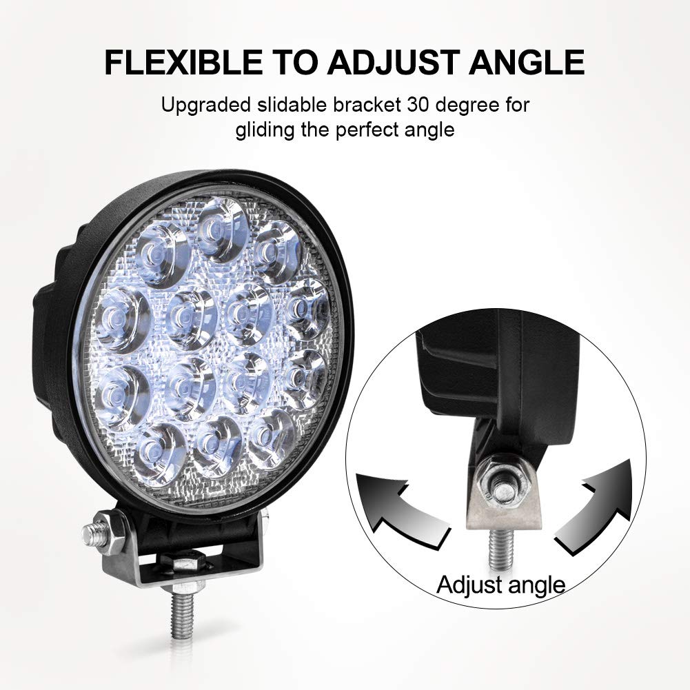 Safego 42W LED Work Light, Round, Wide Angle (60 degrees), LED Exterior Light for Vehicles, Agricultural Machinery, Off-Road Vehicles, Parks, Gardens,