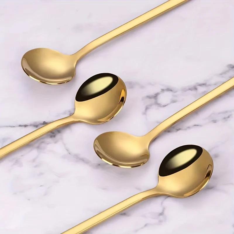 10pcs Stainless Steel Coffee Spoons, Dessert Spoons, Teaspoons, Seasoning Spoons,Suitable for Home, Cafe,Party, Kitchen Supplies