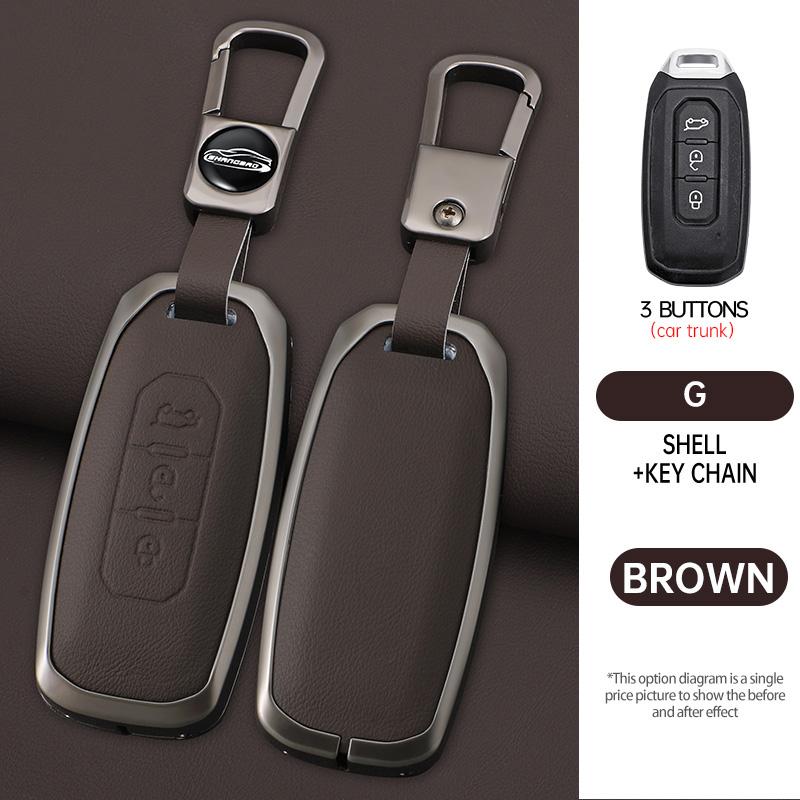 Interior Mouldings 3 Buttons Zinc Alloy Leather Car Key Case Cover Shell For Ford Territory 2019 - 2024 Protection Keychain Auto