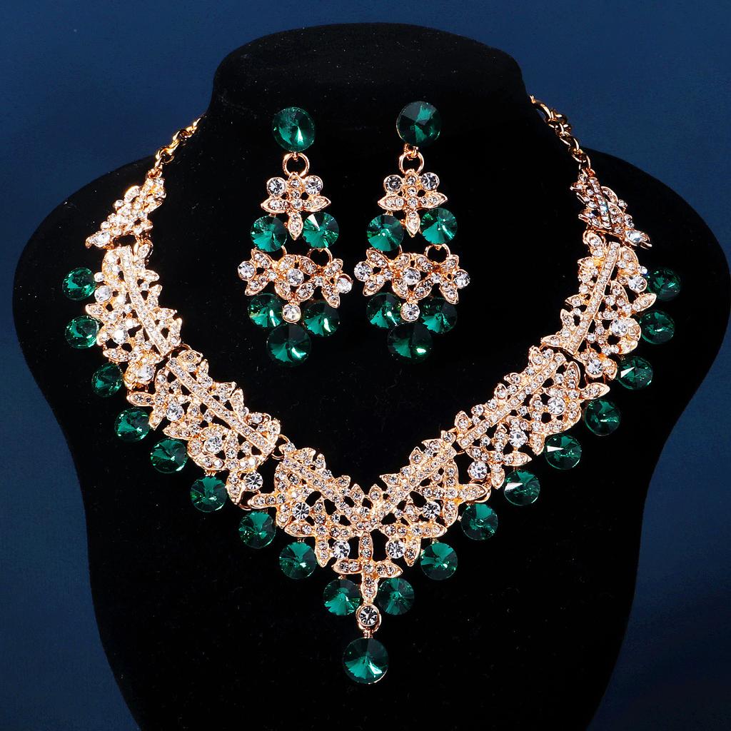 European and American Retro Necklace Earrings Set Bridal Wedding Banquet Dress Accessories Exaggerated Luxury Ruby Two-piece Set 2026