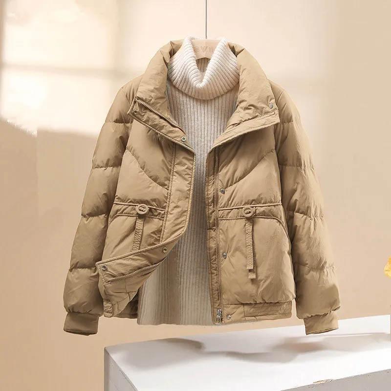 Down Jacket Women Short Cotton Jacket Winter Stand-up Collar Versatile Solid Color Windproof Warm Padded Jacket