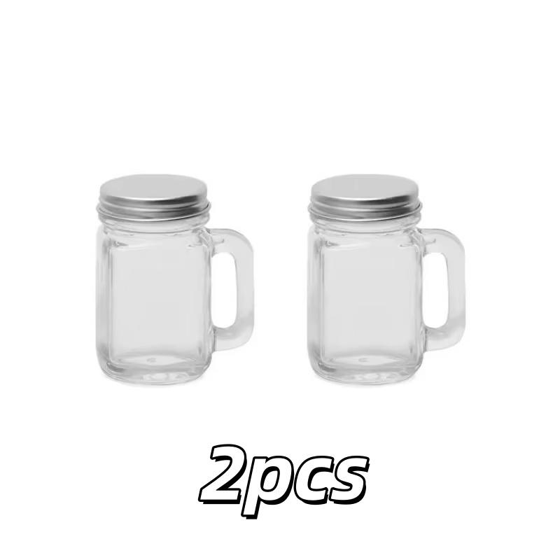 1/2pcs Mini Mason Jar Coffee Concentrate Sub-Bottling Sealed Jars Juice Family Party With Cover Portable Handle Cup Glass Bottle