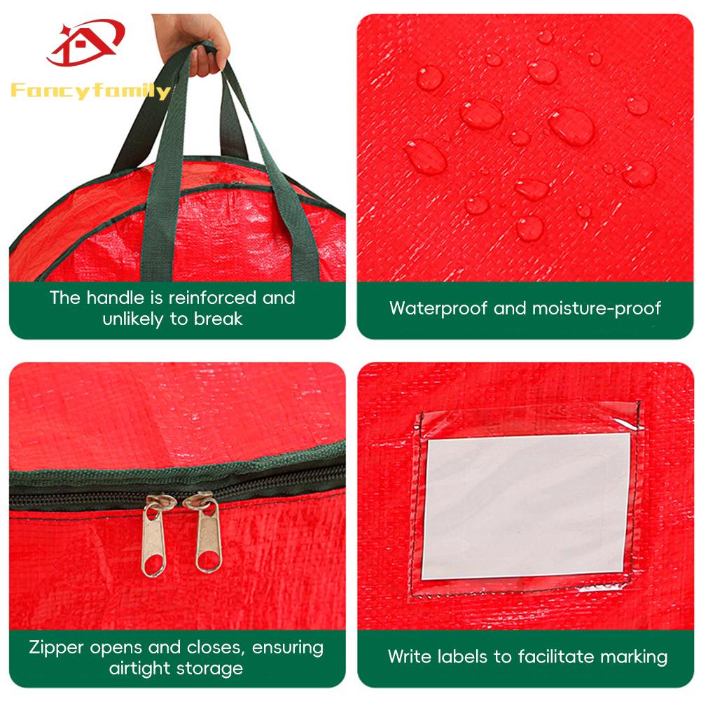 Fancyfamily 1PC Large Capacity Christmas Tree Wreath Storage Bag Round Zipper Dust-Proof Water-Resistant Organizer