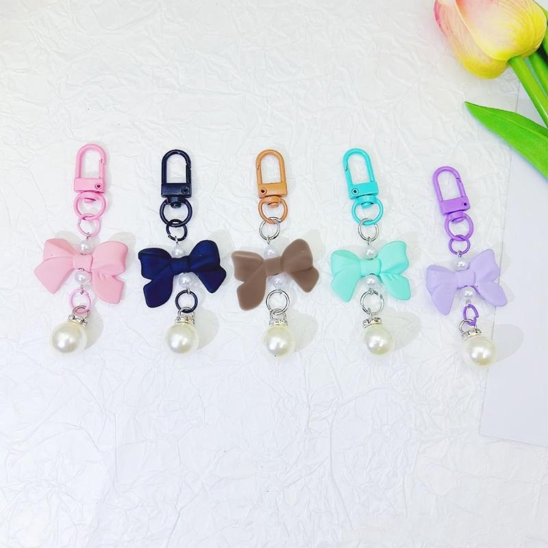 Plastic Acrylic Shimmering Bowknot Pearls Phone Charm Short Pendant Cellphone Detailing Jewelry Lanyard Strap Decoration