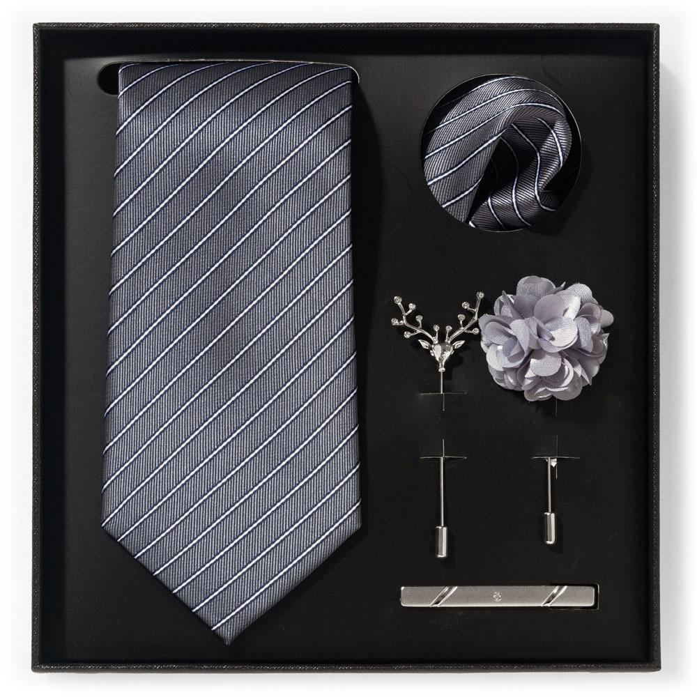 Tie Men'S Net Color Striped Cashew Flower Men'S Tie High Sense 6-Piece Gift Box Men'S Suit Accessories