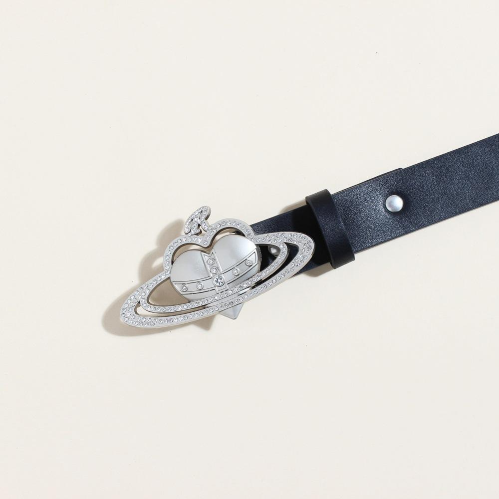 Diablo Queen Mother Silver Saturn Belt Black Pu Leather Wide Belt Unisex Belt