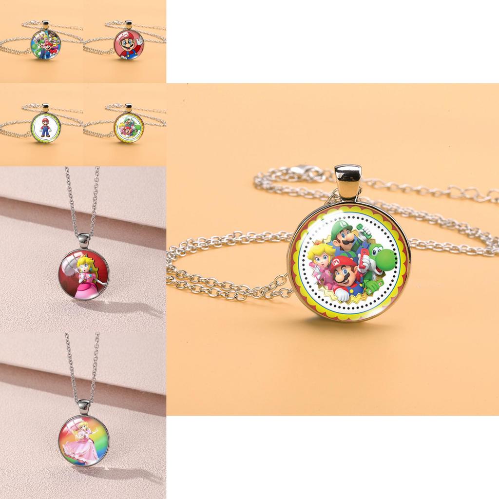 Adorable Cartoon Mario Necklace With Charming Princess Peach Pendant For Stylish Sweater Accessory