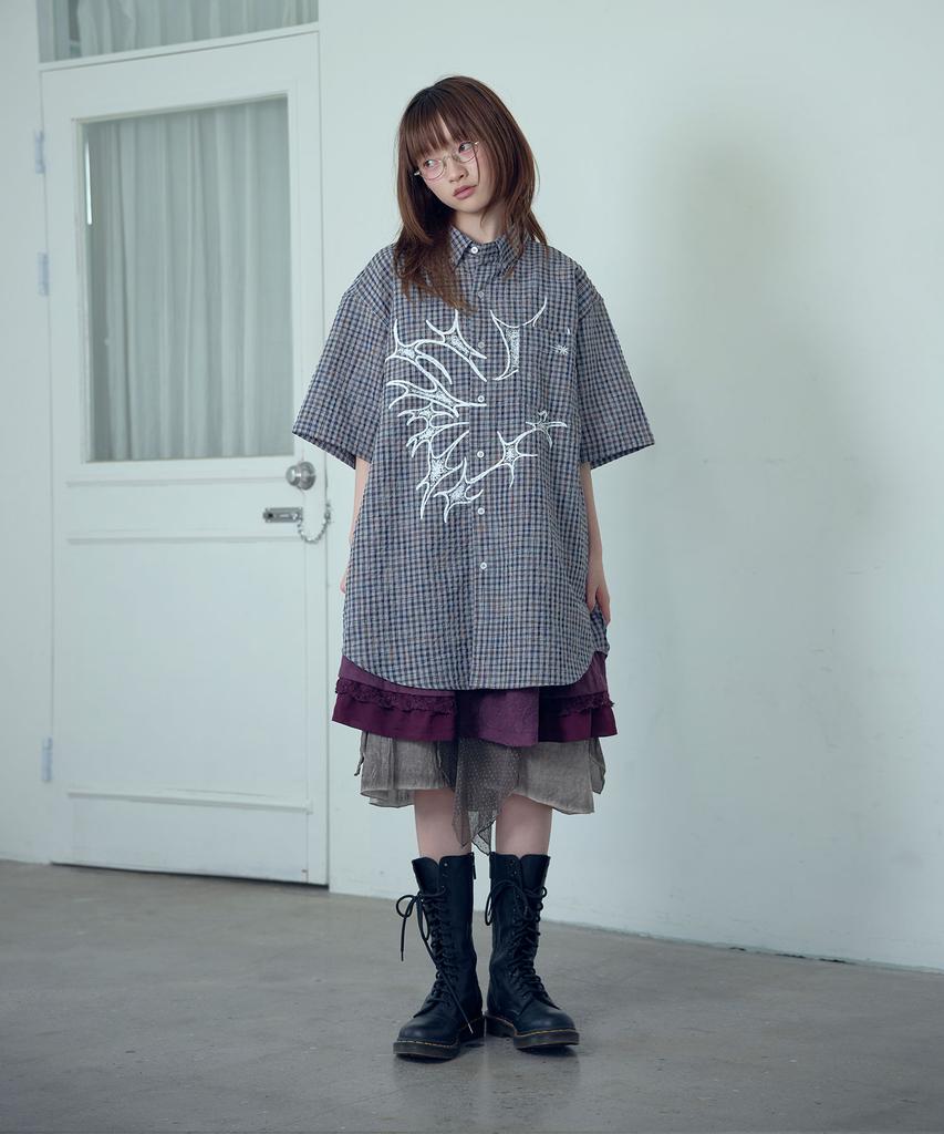 NICEGHOSTCLUB Tornado Star Check Big Big Half Shirt_Grey(Ng2Gmuw361A)