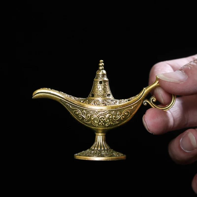 Durable Antique Style Incense Burner Air Purification Metal Aroma Furnace Gifts Wishing Aladdin Lamp Home Decor