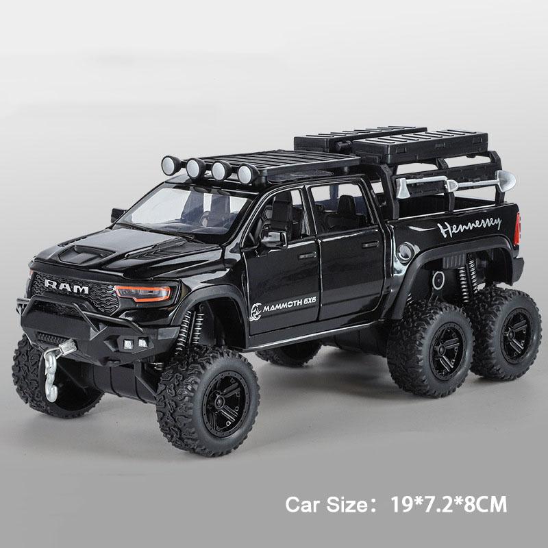 

1:32 RAM 1500 Tyrannosaurus Rex Car Model Toy Shock Absorption Sound Light Pull Back 6X6 Off-road Vehicles Holiday Presents чёрный