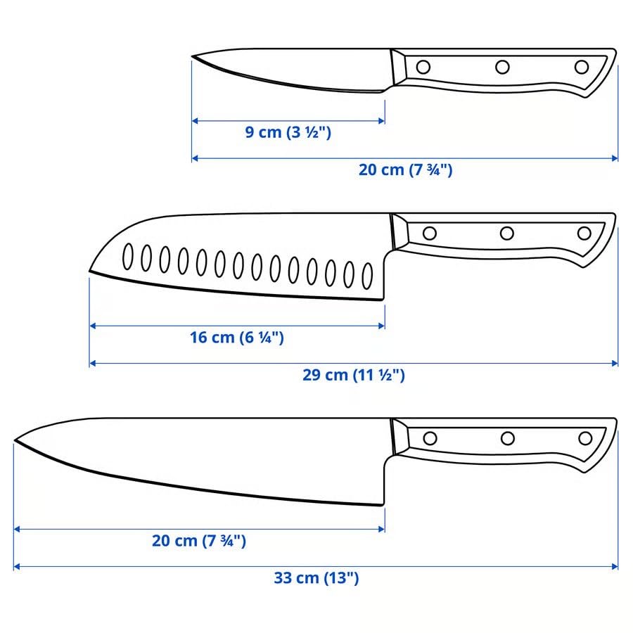 IKEA VARDAGEN 3-piece Knife Set In Stainless Steel and Walnut (m90602474)
