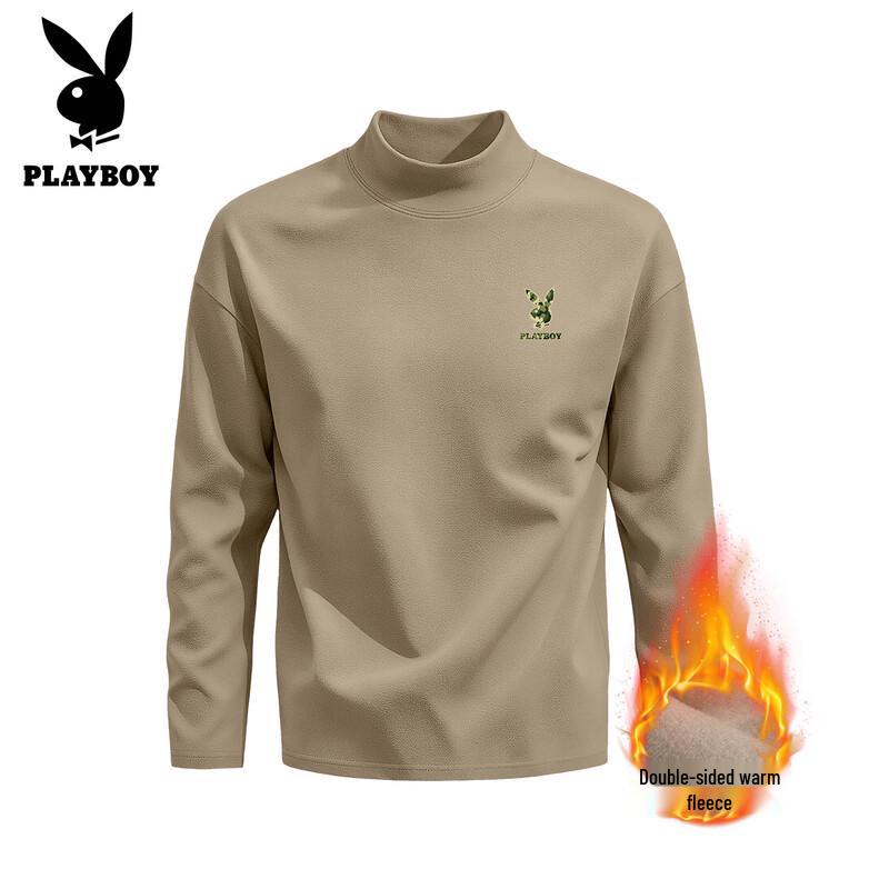 Playboy Men's Fleece-Lined Thermal Mock Neck Long Sleeve T-Shirt