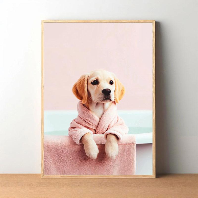1pc Funny Lovely Dog Wall Art Print Retro Cute Dog Illustration Bathroom Living Room Bedroom Kitchen Decor