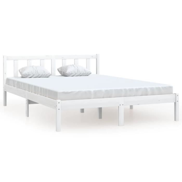 VidaXL Cadre de lit Blanc Bois de pin massif 150x200 cm Très grand 810088