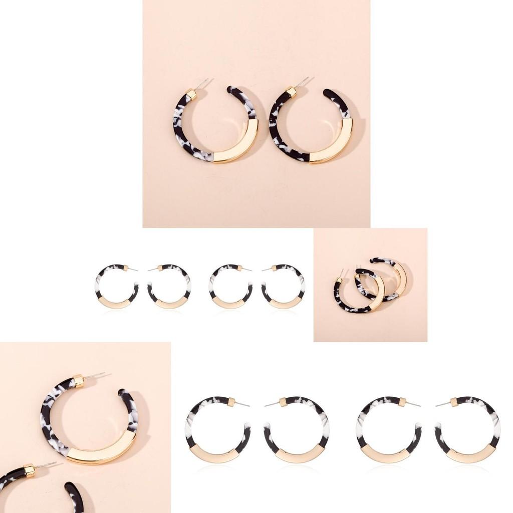 Elegant Geometric Black And White Patterned C-shaped Earrings For Trendy Street Style