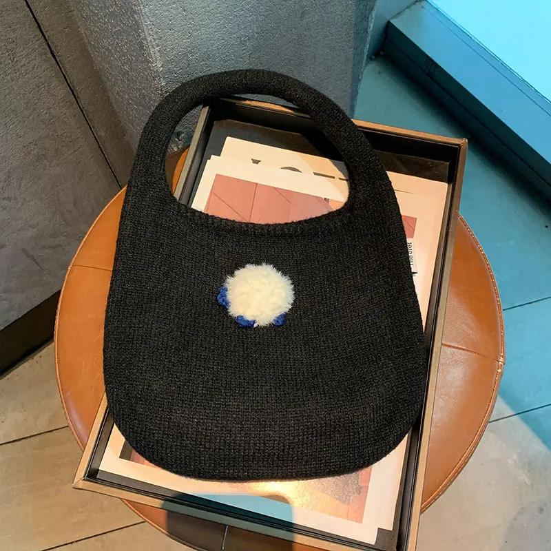 Korean Knitted Handbag Ins Fashion Tote Bag Soft Oval Shape Large Capacity Casual Commuting Handheld Shoulder Bag Women