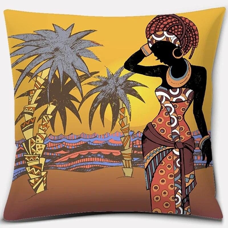 Home Decor Pillowcase Ethnic African Women Polyester  Car Sofa Cushion Cover   45x45cm
