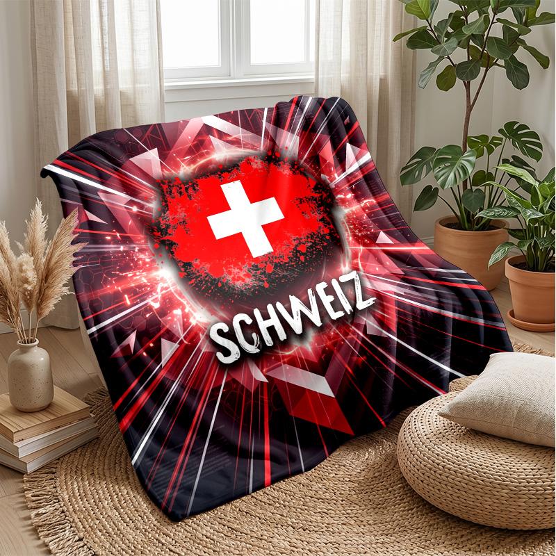 Coperta in Flanella Stampata Calda e Morbida per Calcio Svizzero, Amica della Pelle, Decorativa per Divano, Letto, Uso Quotidiano