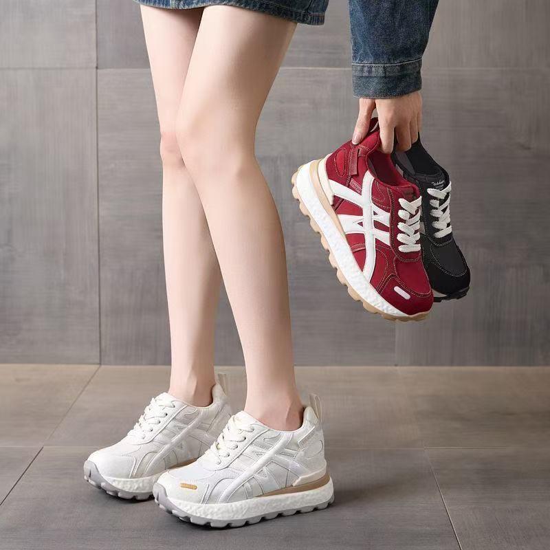 Faux Leather Forrest Gump Shoes Women's Thick-soled Inner Height Increase Small Women's Shoes 2025 Versatile Casual Sports Single Shoes Dad Shoes
