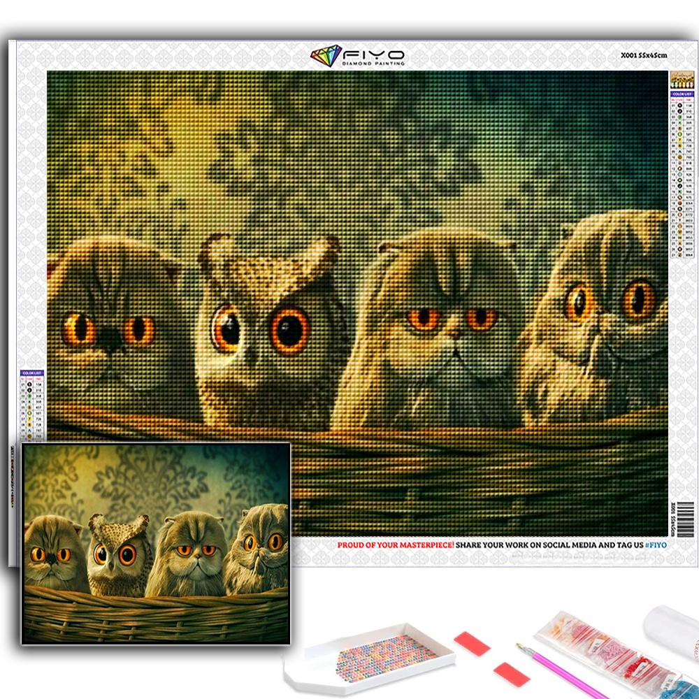 Gör-det-själv 5D Diamantmålning Djuruggla Korsstygnskit Full Drill Broderi Mosaikkonst Bild av Rhinestones Present