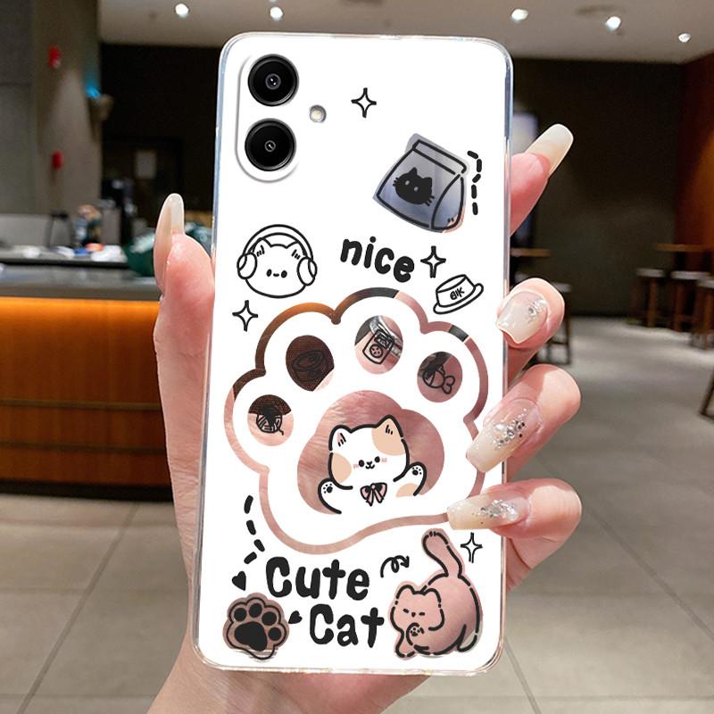 For Samsung Galaxy A07 4G 2025 Silicone Aesthetic Fashion Cute Cat Phone Case Transparent Soft TPU Casing SamsungA07 Back Cover