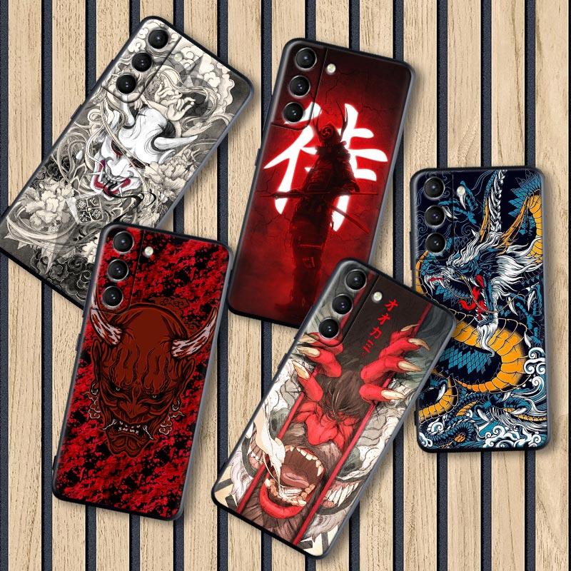 Japan Oni Samurai Yokai Mask Dragon Cases For Samsung Galaxy S24 Ultra S21 FE S23 S20 S22 Ultra S10 Plus Case Soft Funda Covers