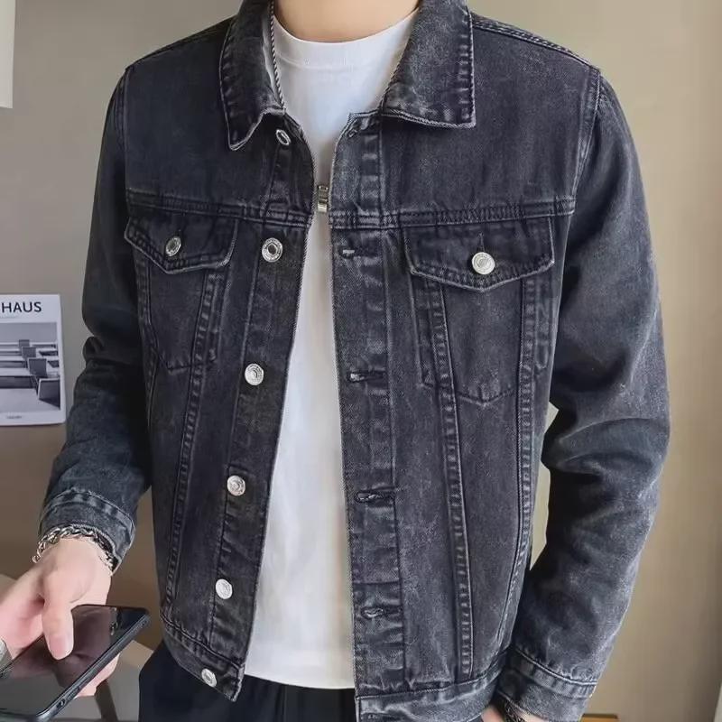 Trendy denimjakke i Hong Kong-stil for menn – løs passform, retro arbeidsklær for vår og høst
