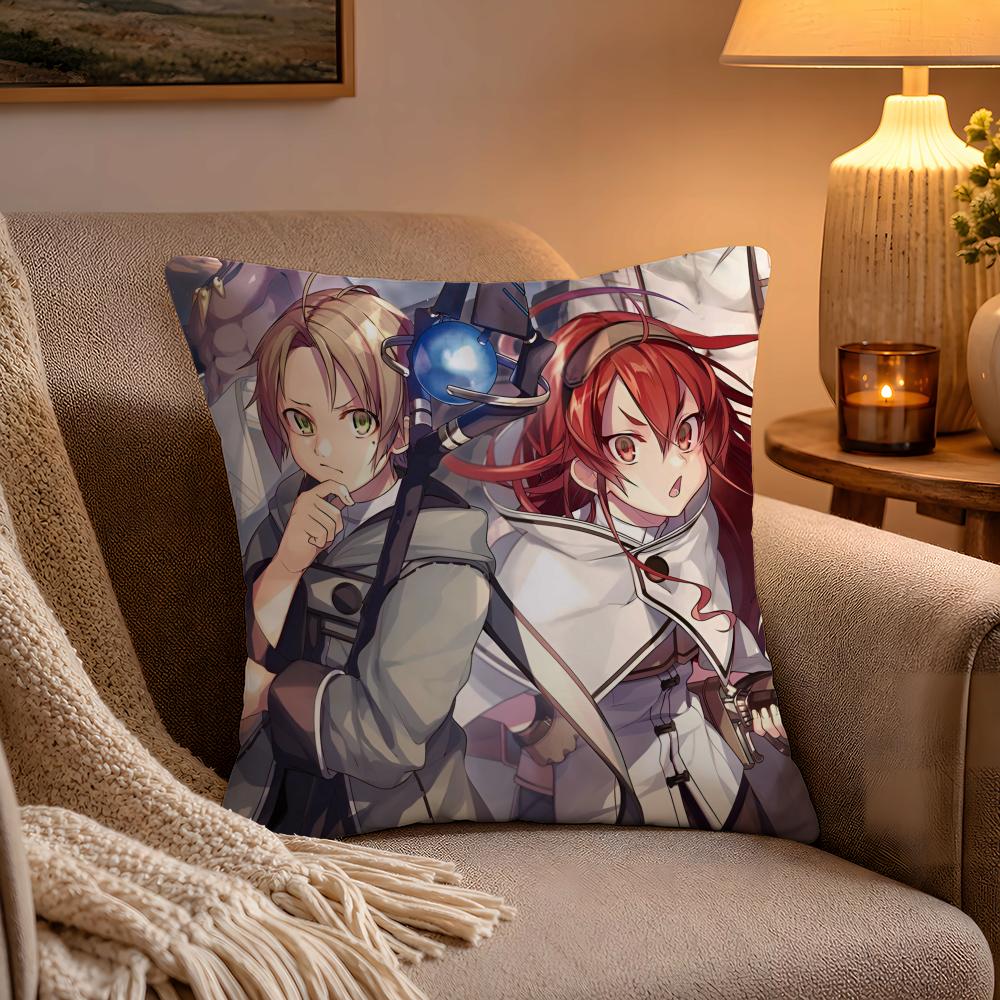 Anime MMushoku Tensei Cushion Cover Soft Plush Cushion Cover Double Print And Invisible Zipper For Sofa Home Car Use