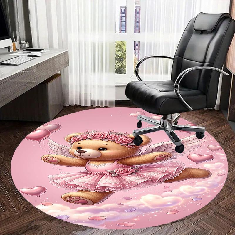 1PC Bear Angel Non-Slip Floor Round Carpet, Office, Family, Bedroom, Large Area Rug Indoor Rugs, Durable PolyesterH0346
