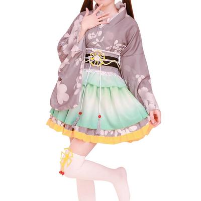 Japanisches Lolita Kimono Kleid mit Kirschblüten Haori und Miniskirt Cosplay Sommer Feuerwerk Bühnenkleidung Muster, Set, Yukata, Kostüm, Festival,